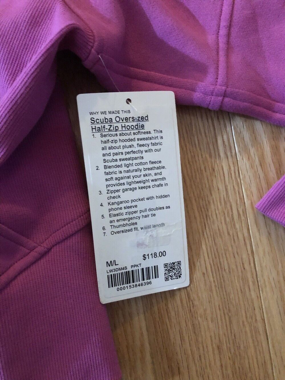 Lululemon Scuba Oversized 1/2 Zip Hoodie Pink Medium Thumbholes NWT - Picture 5 of 10